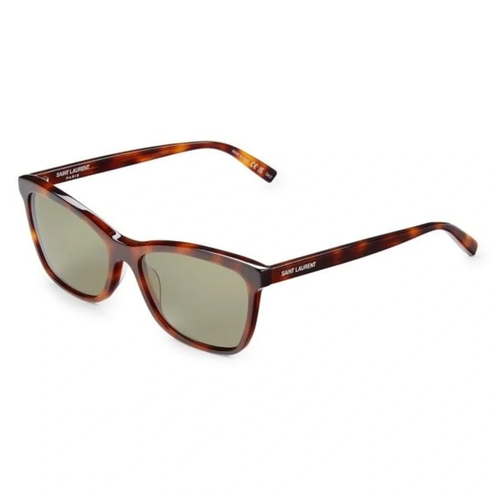 Saint Laurent YSL Logo Tortoise Shell Havana Green Cat Eye Square Sunglasses